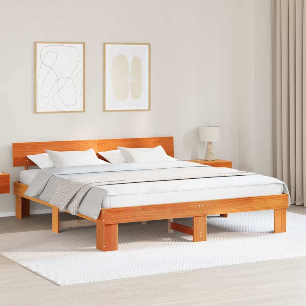 vidaXL Cadru de pat cu headboard Maro ceruit 180 x 200 cm Lemn de brad