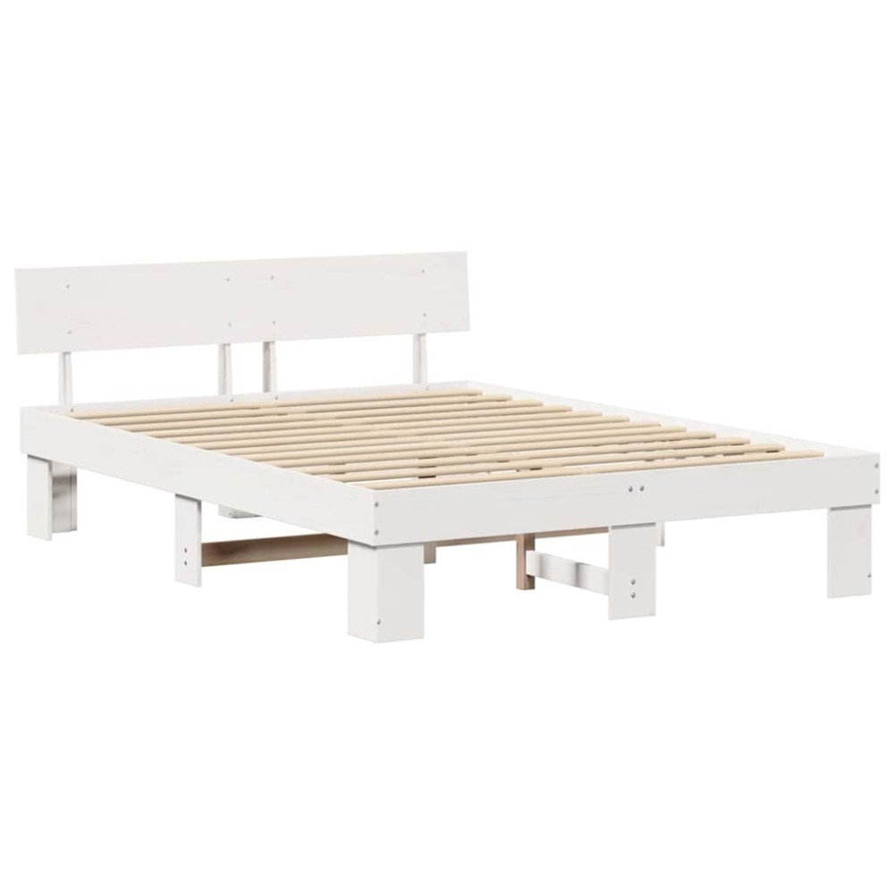 vidaXL Cadru de pat cu headboard Alb 160 x 200 cm Lemn masiv de pin