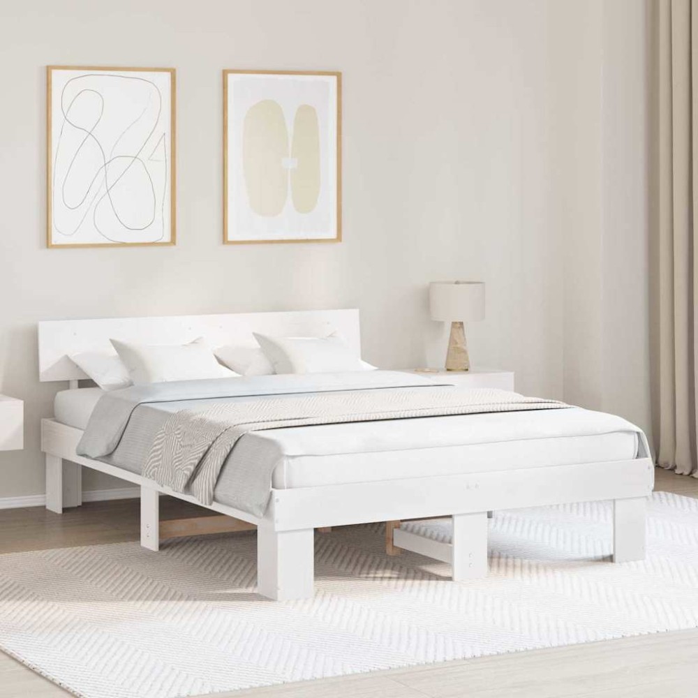 vidaXL Cadru de pat cu headboard Alb 160 x 200 cm Lemn masiv de pin
