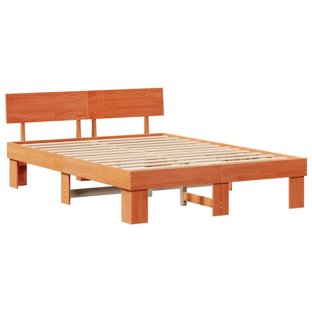 vidaXL Cadru de pat cu headboard Maro ceruit 160 x 200 cm Lemn de brad