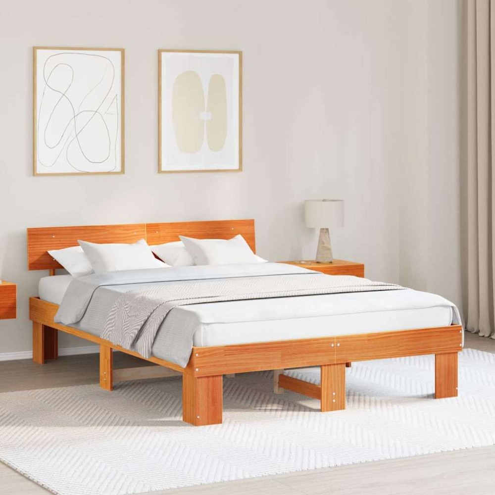 vidaXL Cadru de pat cu headboard Maro ceruit 160 x 200 cm Lemn de brad