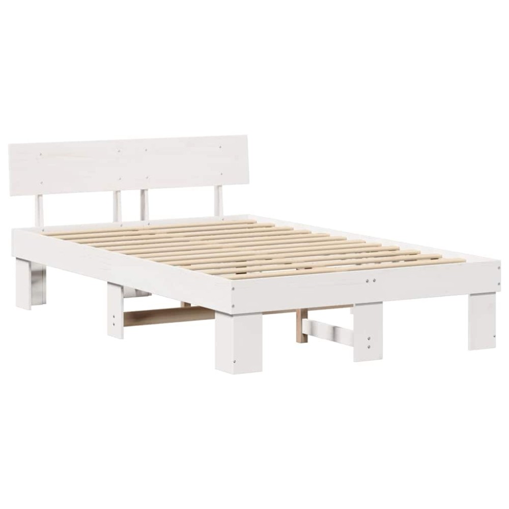vidaXL Cadru de pat cu headboard Alb 120 x 200 cm Lemn masiv de pin