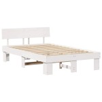 vidaXL Cadru de pat cu headboard Alb 135 x 190 cm Lemn masiv de pin vidaXL Cadru de pat cu headboard Alb 135 x 190 cm Lemn masiv de pin