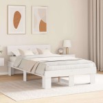 vidaXL Cadru de pat cu headboard Alb 135 x 190 cm Lemn masiv de pin vidaXL Cadru de pat cu headboard Alb 135 x 190 cm Lemn masiv de pin