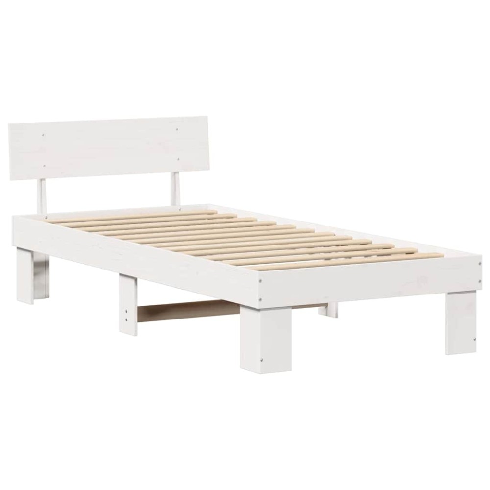 vidaXL Cadru de pat cu headboard Alb 90 x 190 cm Lemn masiv de pin