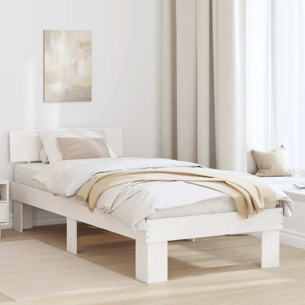 vidaXL Cadru de pat cu headboard Alb 90 x 190 cm Lemn masiv de pin