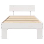 vidaXL Cadru de pat cu headboard Alb 75 x 190 cm Lemn de pin masiv