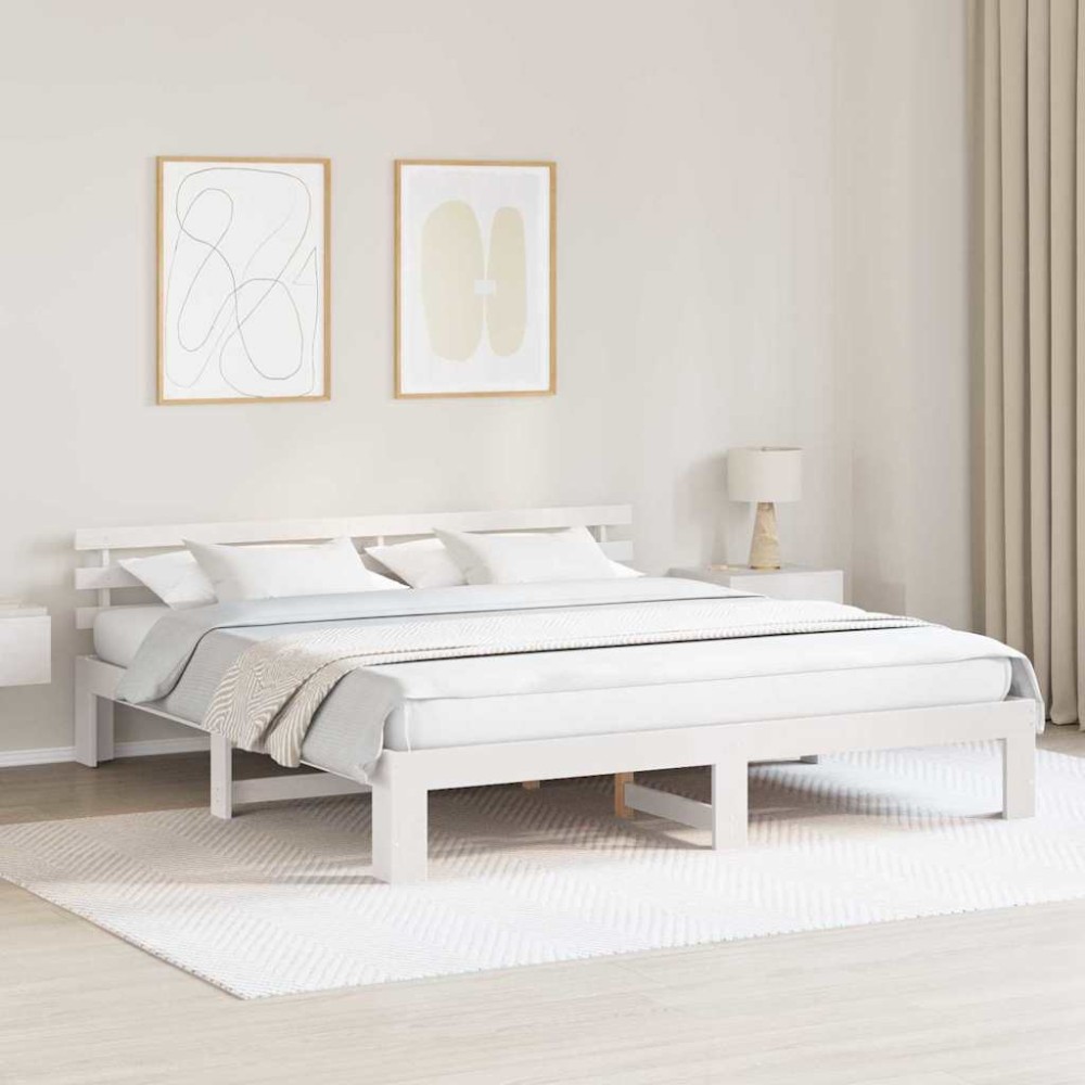 vidaXL Cadru de pat cu headboard Alb 180 x 200 cm Lemn masiv de pin