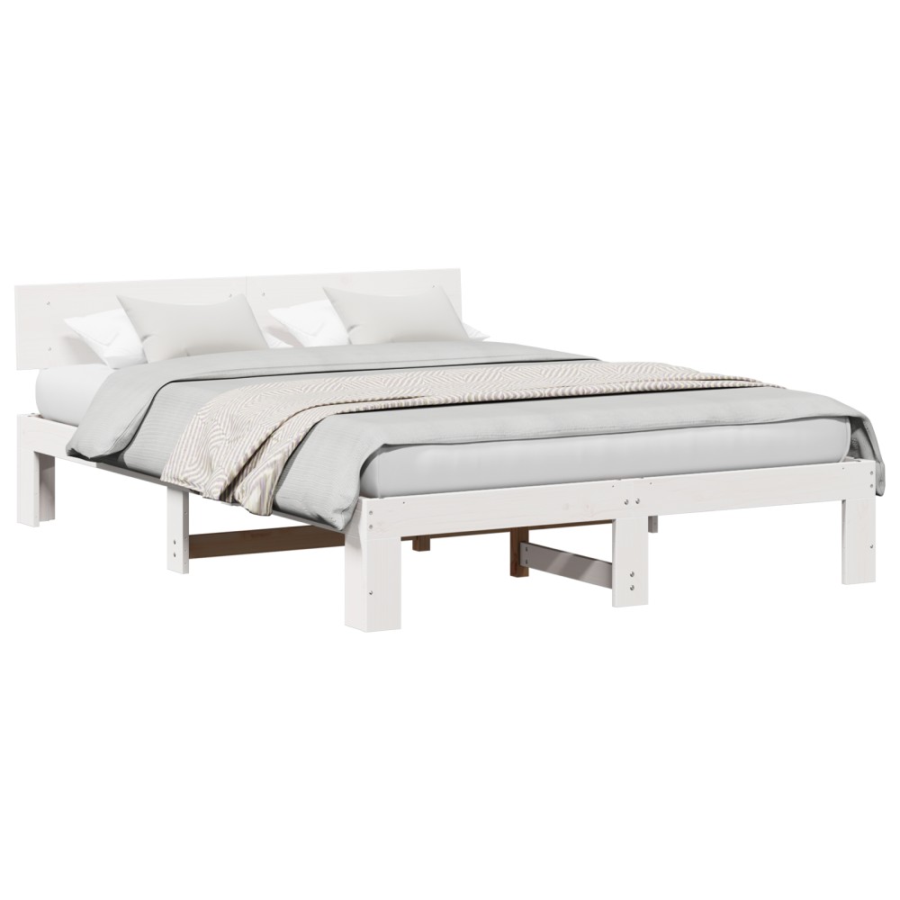 vidaXL Cadru de pat cu headboard Alb 150 x 200 cm Lemn masiv de pin