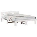 vidaXL Cadru de pat cu headboard Alb 150 x 200 cm Lemn masiv de pin vidaXL Cadru de pat cu headboard Alb 150 x 200 cm Lemn masiv de pin