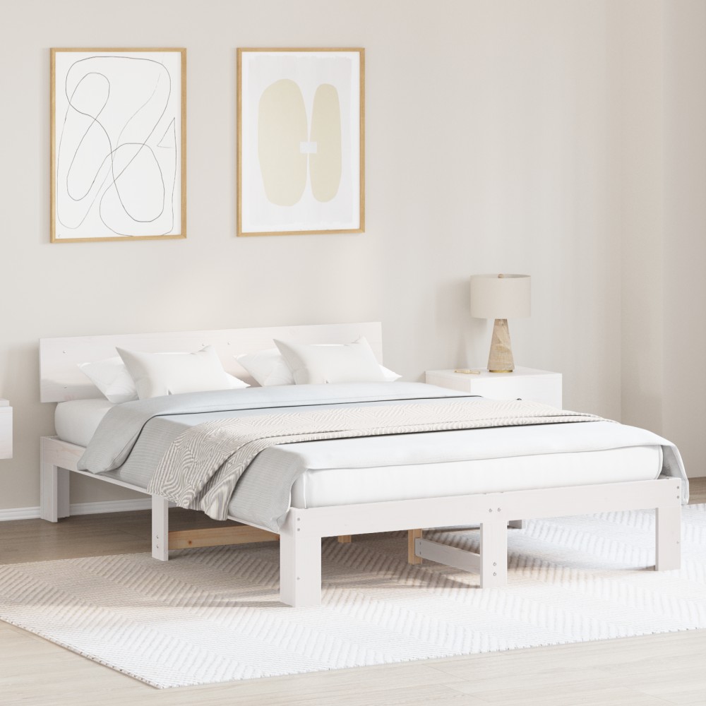vidaXL Cadru de pat cu headboard Alb 150 x 200 cm Lemn masiv de pin