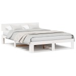 vidaXL Cadru de pat cu headboard Alb 150 x 200 cm Lemn masiv de pin vidaXL Cadru de pat cu headboard Alb 150 x 200 cm Lemn masiv de pin