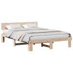 vidaXL Cadru de pat cu headboard Maro 140 x 200 cm Lemn masiv de pin vidaXL Cadru de pat cu headboard Maro 140 x 200 cm Lemn masiv de pin