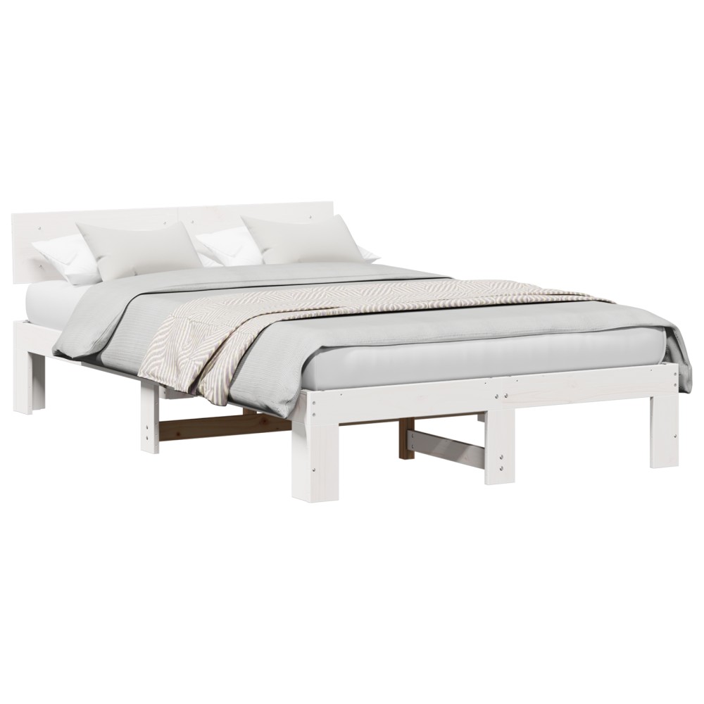 vidaXL Cadru de pat cu headboard Alb 120 x 190 cm Lemn masiv de pin