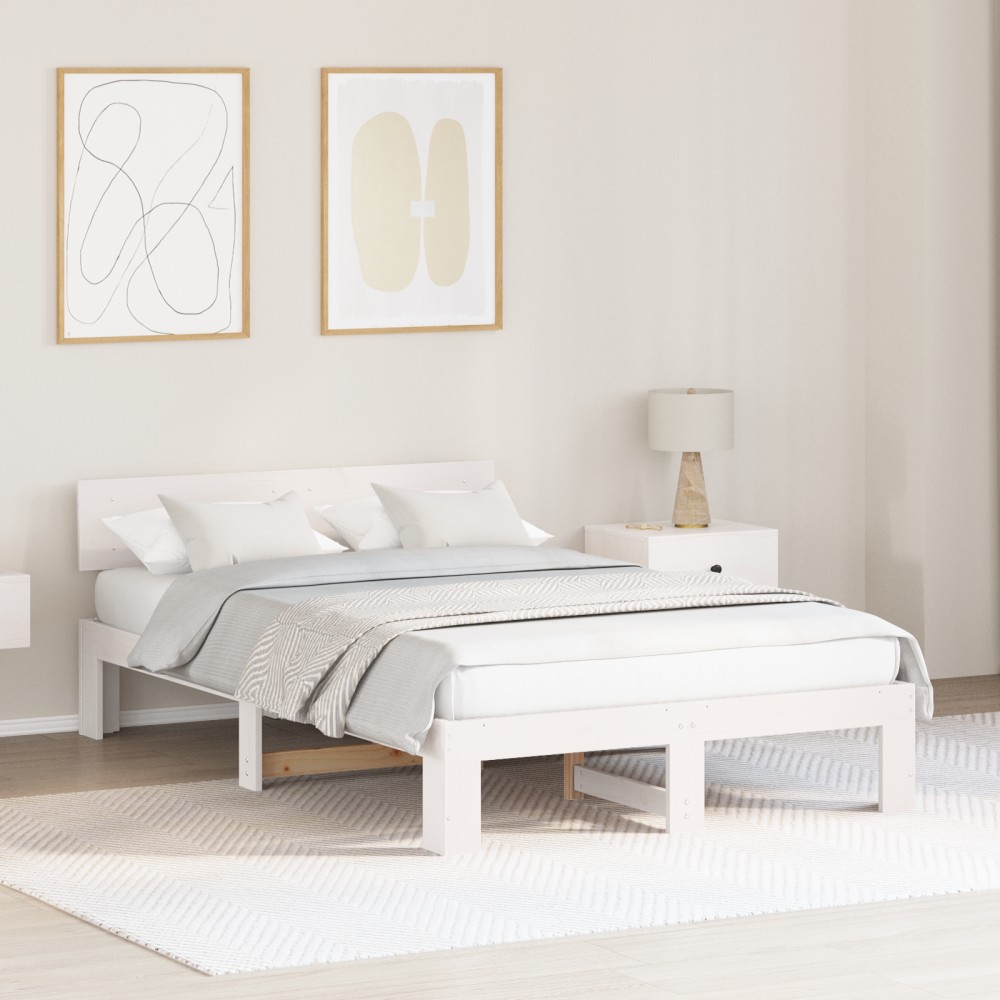 vidaXL Cadru de pat cu headboard Alb 120 x 190 cm Lemn masiv de pin