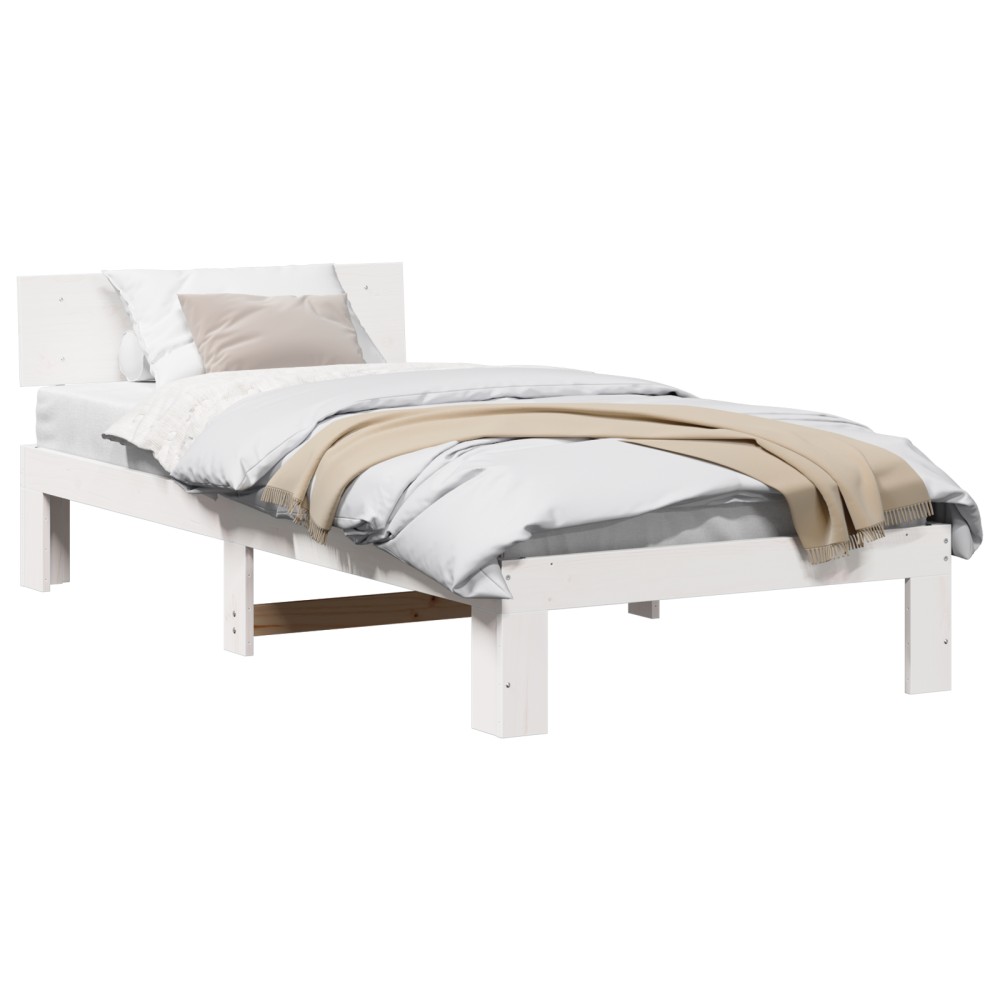 vidaXL Cadru de pat cu headboard Alb 100 x 200 cm Lemn masiv de pin