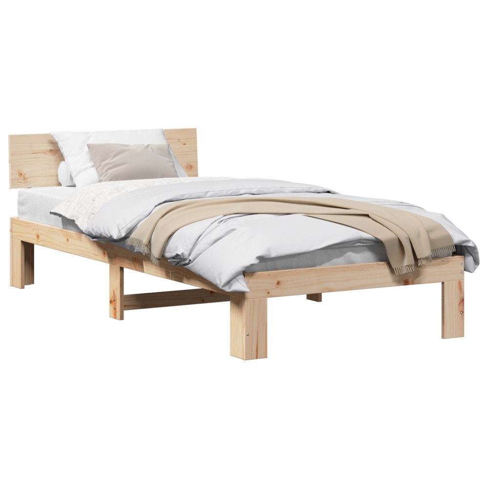vidaXL Cadru de pat cu headboard natural 90 x 200 cm Lemn de pin masiv