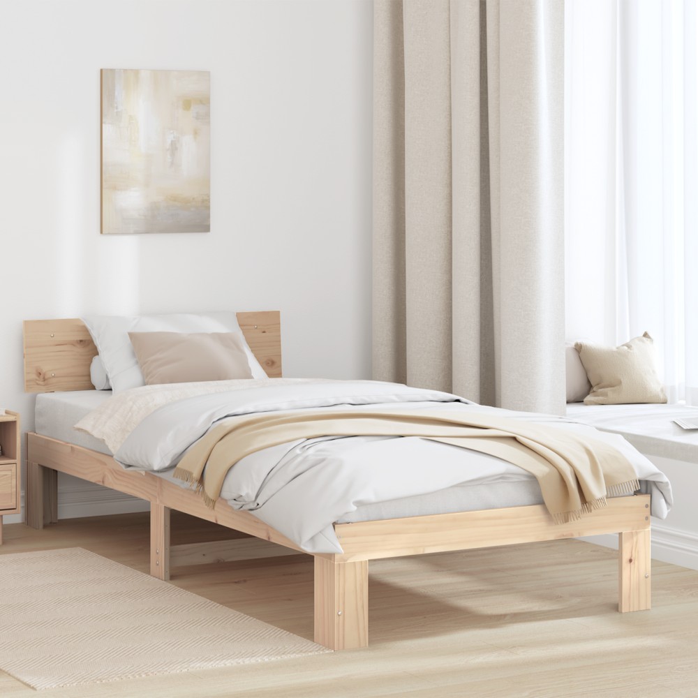 vidaXL Cadru de pat cu headboard natural 90 x 200 cm Lemn de pin masiv
