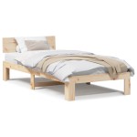 vidaXL Cadru de pat cu headboard natural 90 x 200 cm Lemn de pin masiv