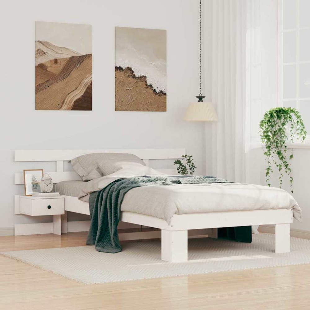vidaXL Cadru de pat cu headboard Alb 100 x 200 cm Lemn masiv de pin