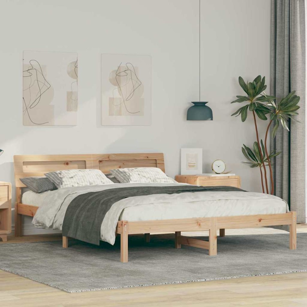 vidaXL Cadru de pat cu headboard Maro 140 x 200 cm Lemn masiv de pin