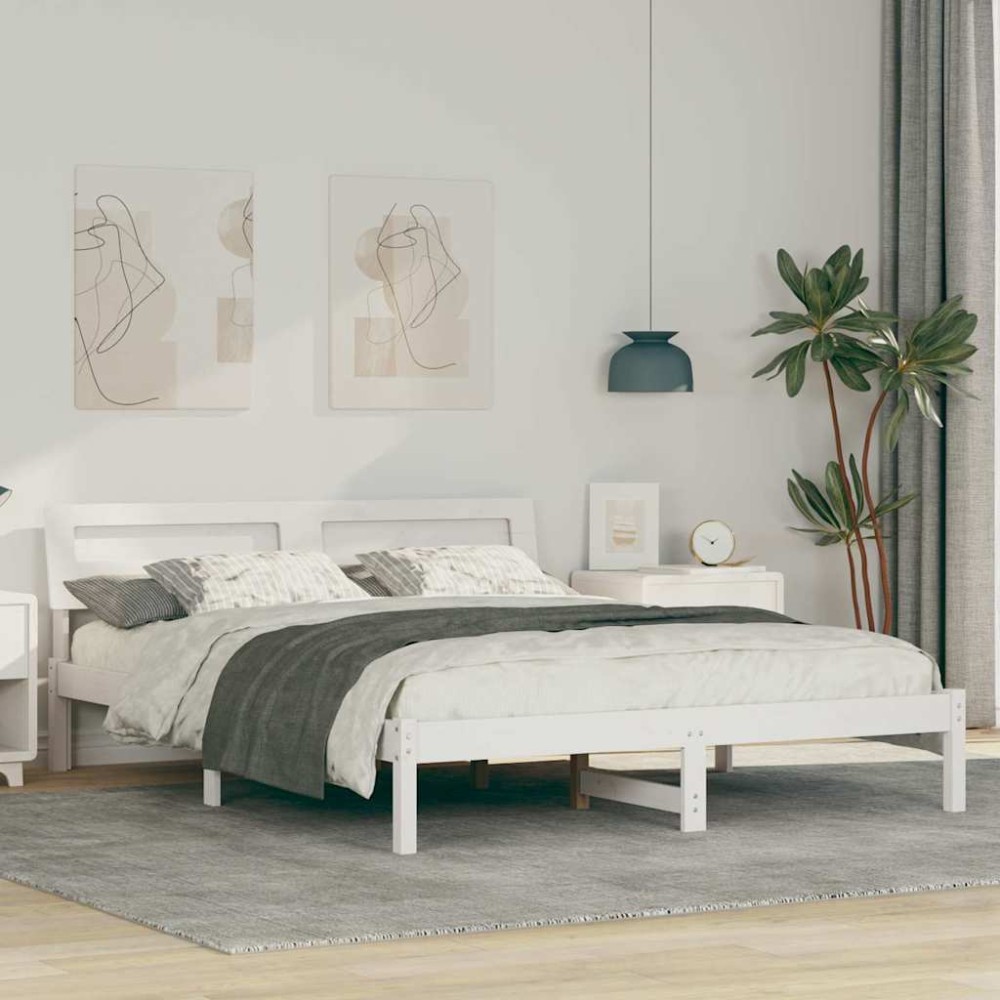 vidaXL Cadru de pat Alb 140 x 200 cm Lemn de brad solid