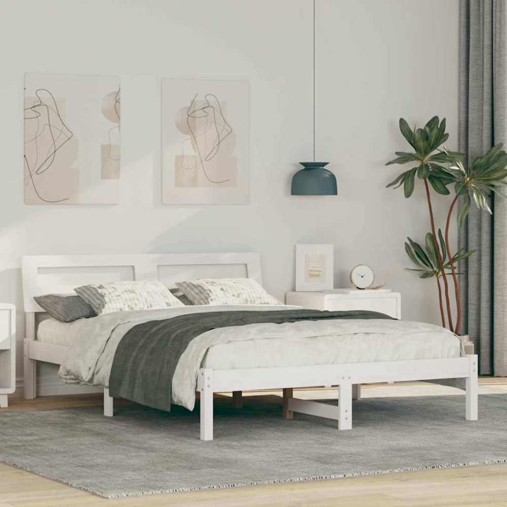vidaXL Cadru de pat Alb 120 x 200 cm Lemn de brad solid