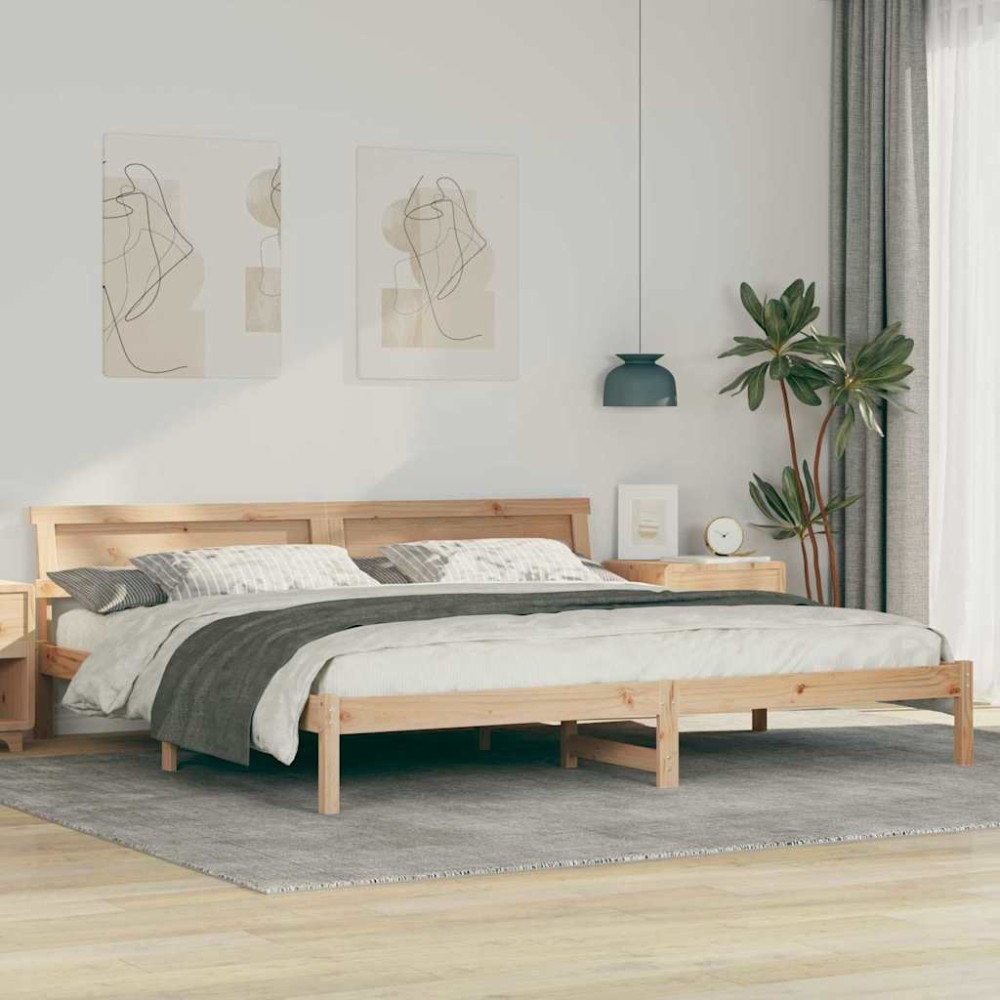 vidaXL Cadru de pat cu headboard Maro 180 x 200 cm Lemn masiv de pin