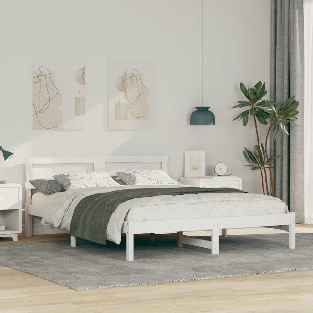 vidaXL Cadru de pat Alb 160 x 200 cm Lemn de brad
