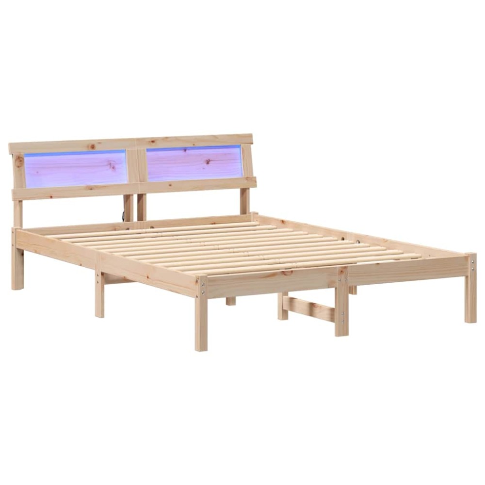 vidaXL Cadru de pat cu headboard Maro 140 x 190 cm Lemn masiv de pin