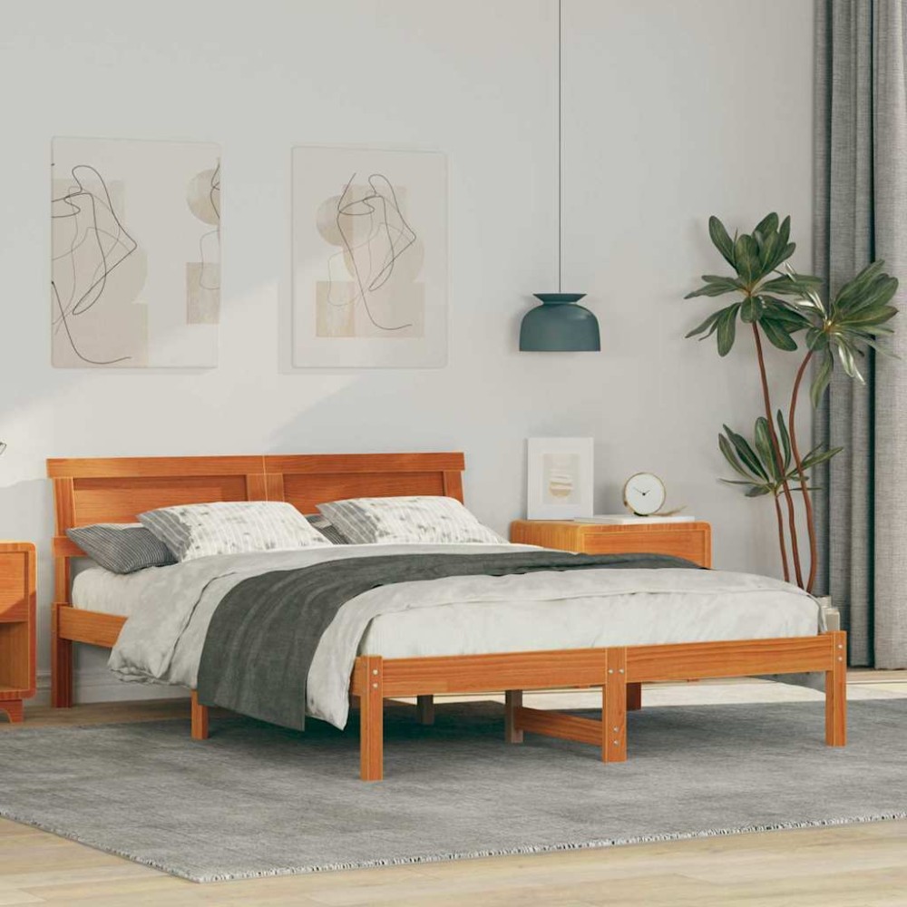 vidaXL Cadru de pat Maro ceruit 140 x 190 cm Lemn masiv de pin