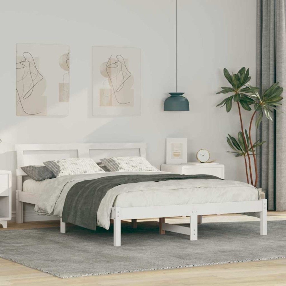 vidaXL Cadru de pat Alb 120 x 190 cm Lemn de brad