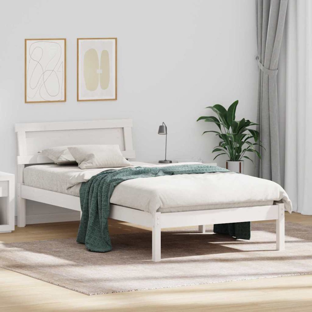 vidaXL Cadru de pat cu headboard Alb 100 x 200 cm Lemn masiv de pin