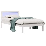vidaXL Cadru de pat cu headboard Alb 75 x 190 cm Lemn masiv de pin