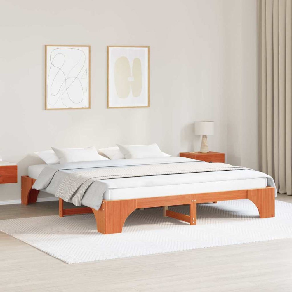 vidaXL Cadru de pat Maro ceruit 207 x 207 x 30 cm Lemn masiv de pin