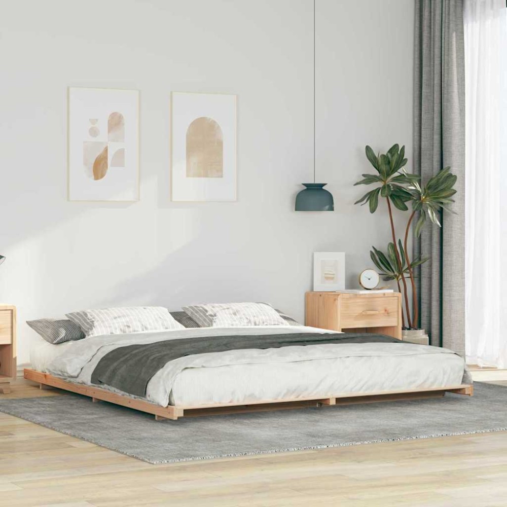 vidaXL Cadru de pat de podea Maro 200 x 200 cm Lemn masiv de pin