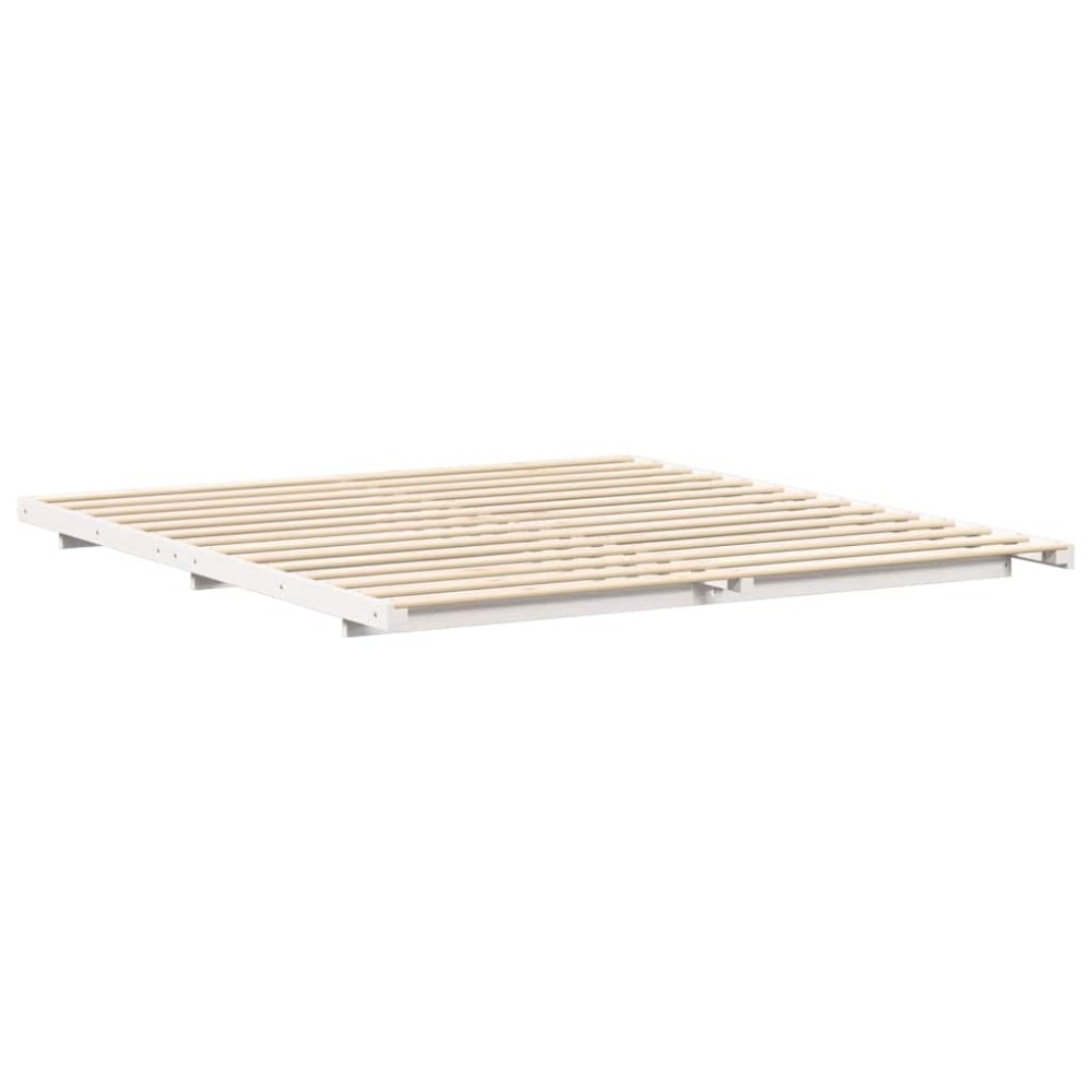 vidaXL Cadru de pat de podea Alb 200 x 200 cm Lemn masiv de pin