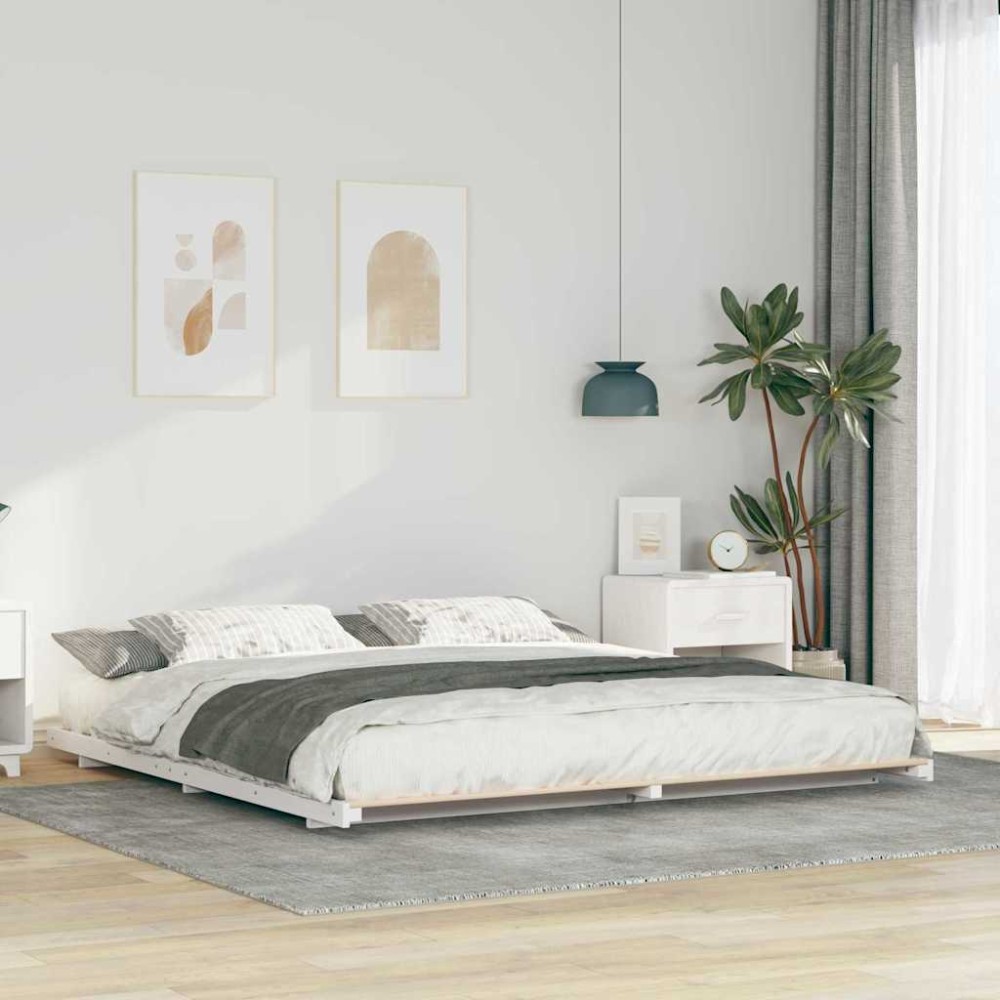 vidaXL Cadru de pat de podea Alb 200 x 200 cm Lemn masiv de pin