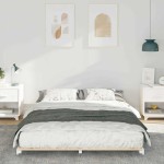 vidaXL Cadru de pat de podea Alb 150 x 200 cm Lemn masiv de pin vidaXL Cadru de pat de podea Alb 150 x 200 cm Lemn masiv de pin
