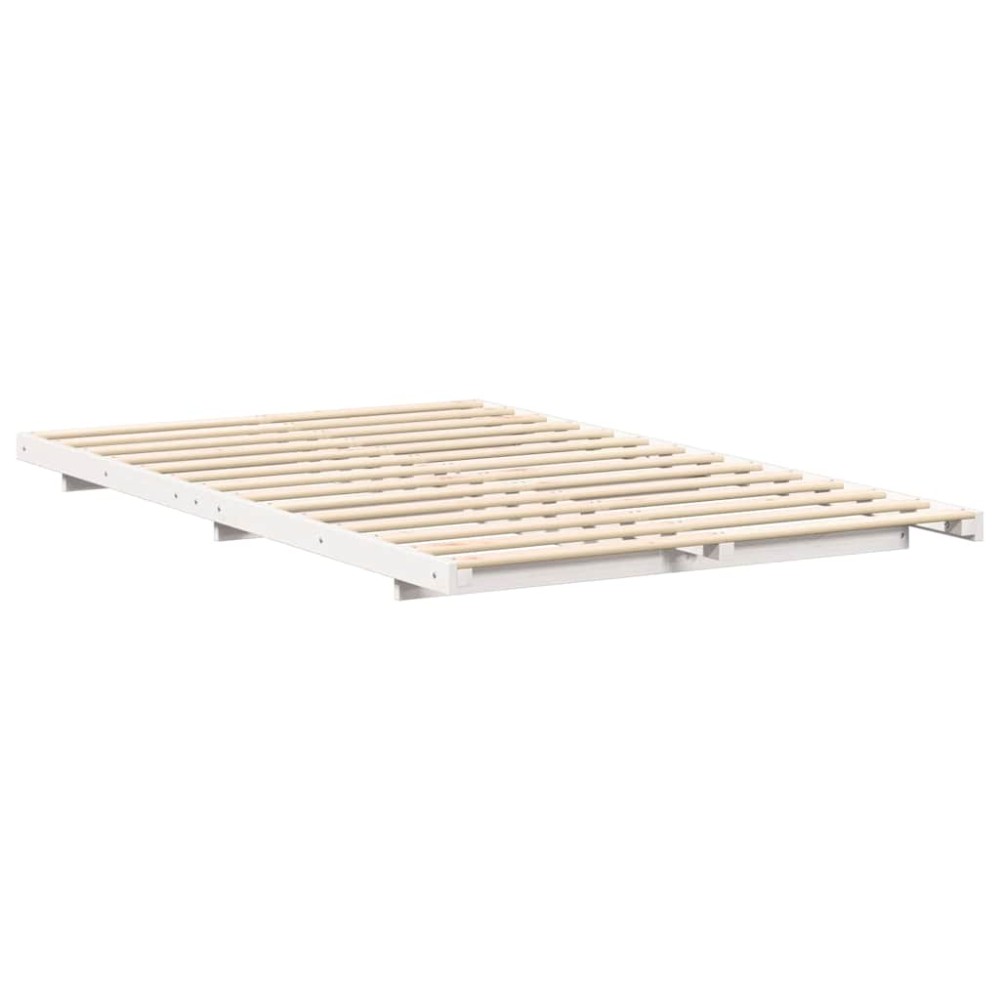 vidaXL Cadru de pat de podea Alb 135 x 190 cm Lemn masiv de pin