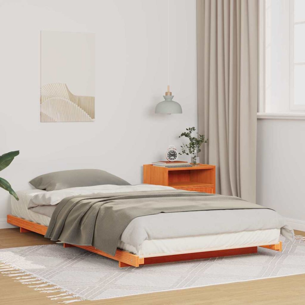 vidaXL Cadru de pat de podea Maro ceruit 75 x 190 cm Lemn masiv de pin