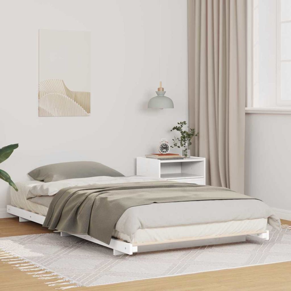 vidaXL Cadru de pat de podea Alb 100 x 210 cm Lemn masiv de pin