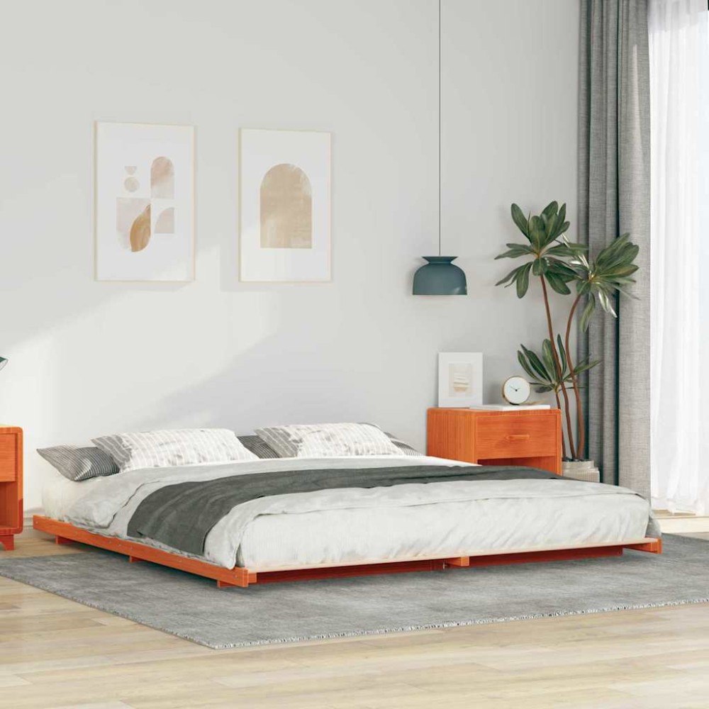 vidaXL Cadru de pat de podea Maro ceruit 200 x 210 cm