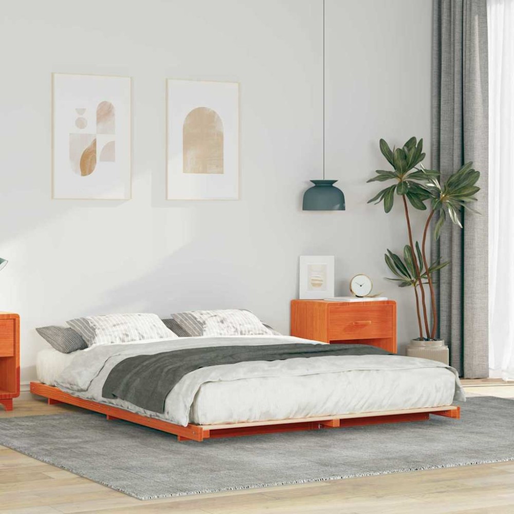vidaXL Cadru de pat de podea Maro ceruit 160 x 220 cm