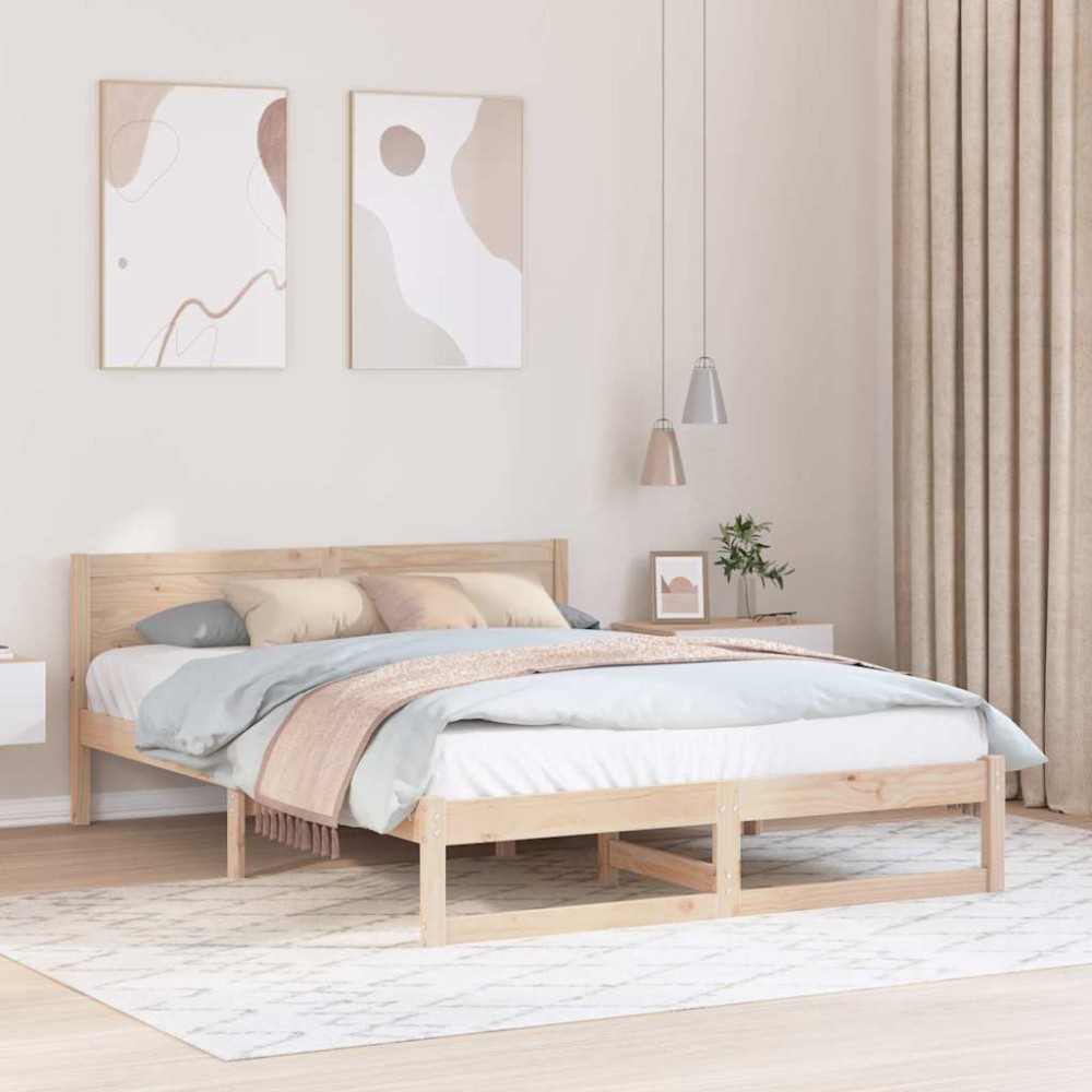 vidaXL Cadru de pat cu headboard Maro 140 x 200 cm Lemn masiv de pin