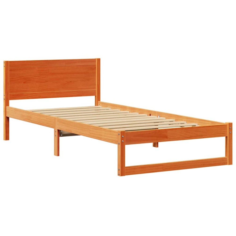 vidaXL Cadru de pat cu headboard Maro 75 x 190 cm Lemn masiv de pin