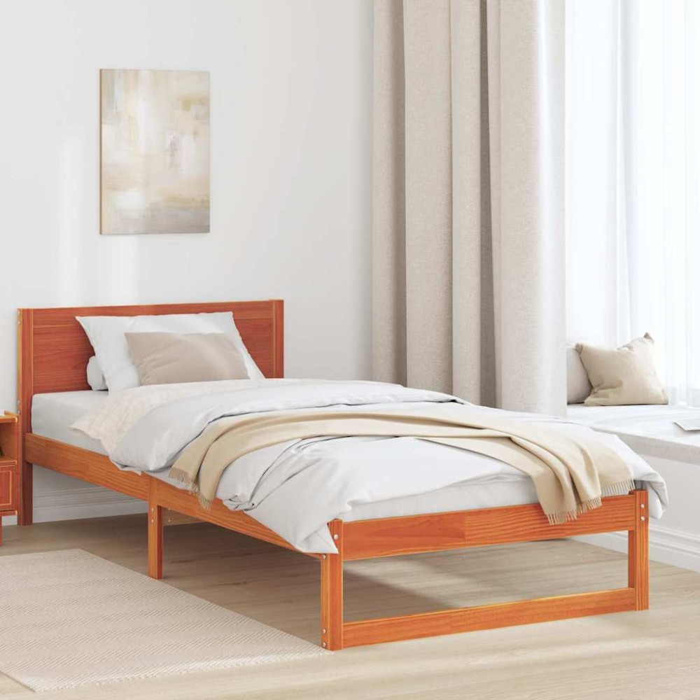 vidaXL Cadru de pat cu headboard Maro 75 x 190 cm Lemn masiv de pin