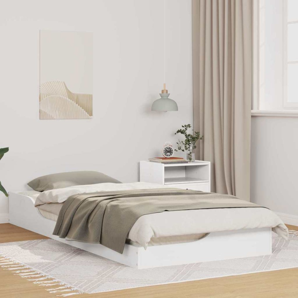vidaXL Cadru de pat de podea Alb 100 x 200 cm Lemn masiv de pin