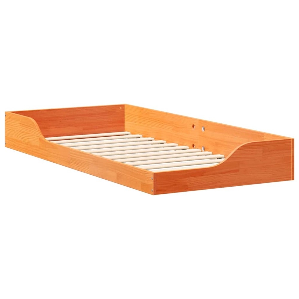 vidaXL Cadru de pat de podea Maro ceruit 90 x 200 cm Lemn masiv de pin