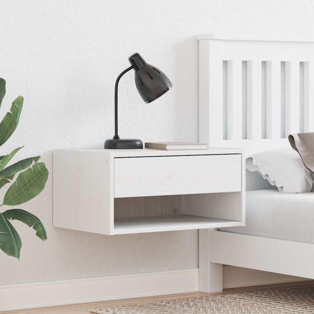 vidaXL Noptieră cu sertar Alb 50 x 32.5 x 24 cm Lemn masiv de pin
